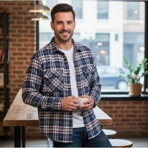 Sears Shacket Vintage Blue Plaid Quilted Insulated Lining Perma Prest USA Sz L